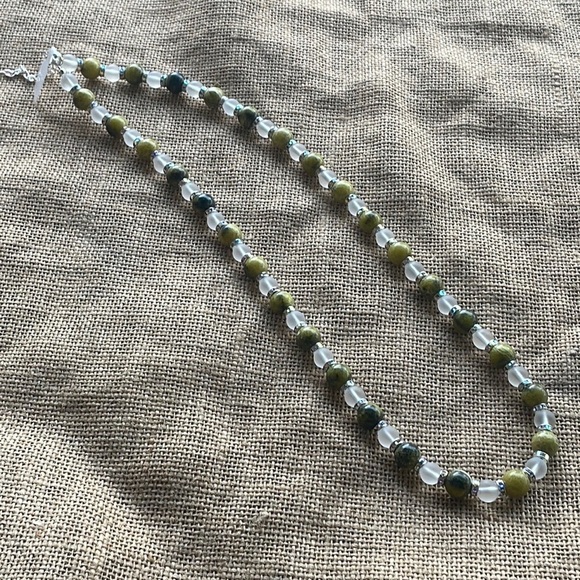 Serpentine Stone Glass Beads Crystal spacers adjustable necklace healing - Picture 5 of 10